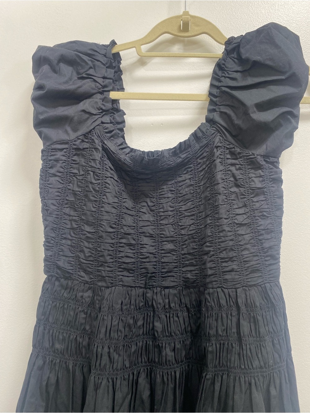 Caroline Constas Black Puff-Sleeve Smocked Midi Dress - Picture 6 of 10
